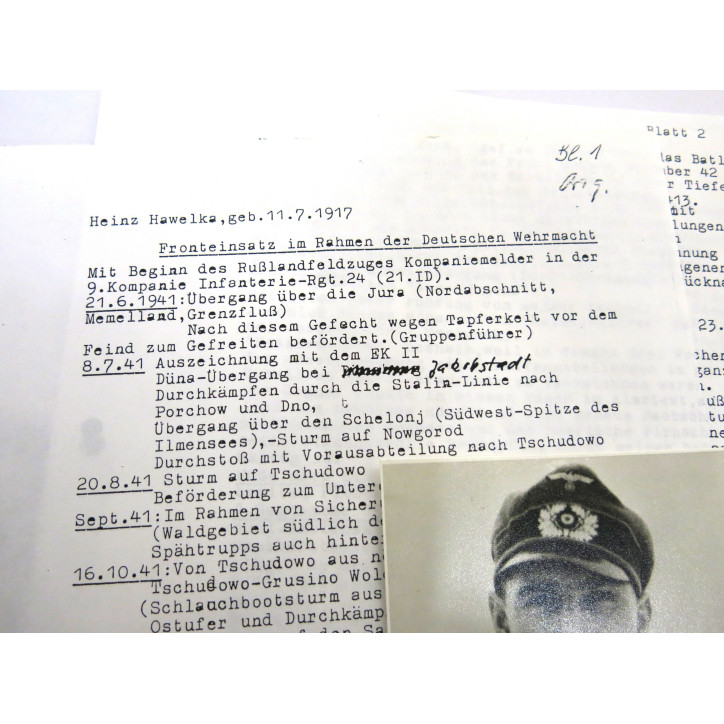 1 Photo dédicacée  Ritterkreuz 1941 soldat Heinz Hawelka    ref  122 