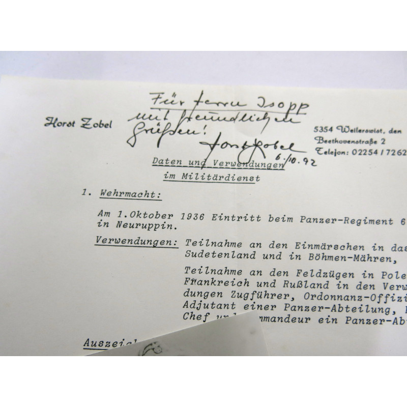 1 Photo Panzer division dédicacée  Ritterkreuz  soldat  Horst Zobel    ref  125
