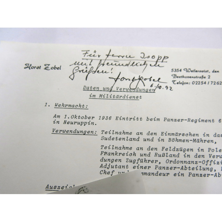 1 Photo Panzer division dédicacée  Ritterkreuz  soldat  Horst Zobel    ref  125