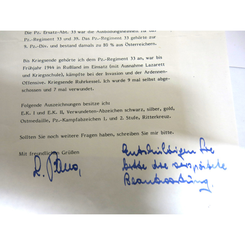 2 Photos Panzer division dédicacées  Ritterkreuz  soldat Ludwig Bauer    ref  126