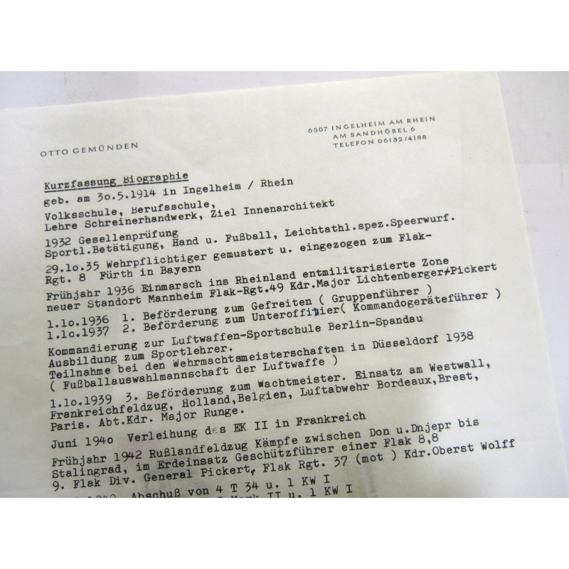 2 Photos Luft dédicacées  Ritterkreuz  soldat Otto Gemunden    ref  127