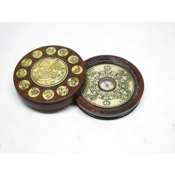 Boussole astrologique bois et os  asiatique ref 632 