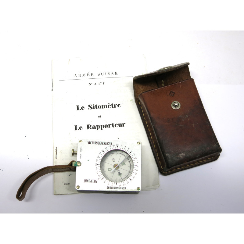 Sitometre boussole Armée Suisse avec etui cuir  ref 236