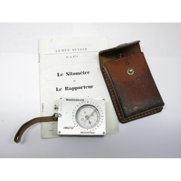 Sitometre boussole Armée Suisse avec etui cuir  ref 236