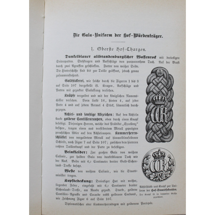 Livre Les uniformes officiels de l'État et de la cour impériale et royale prussienne allemande vers 1900