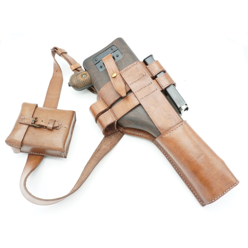 Etui-crosse Mauser Schnell 712 avec brelage M712 et Pochette en cuir