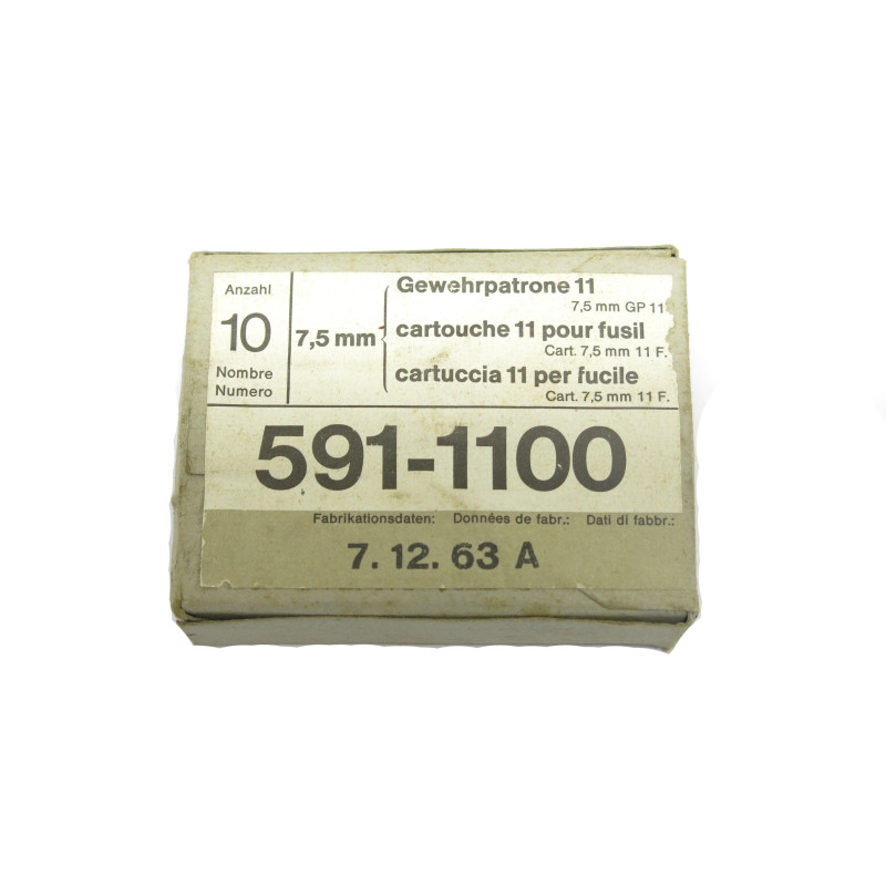 Boite de 10 cartouches  7.5 Suisse 1963 ref 458