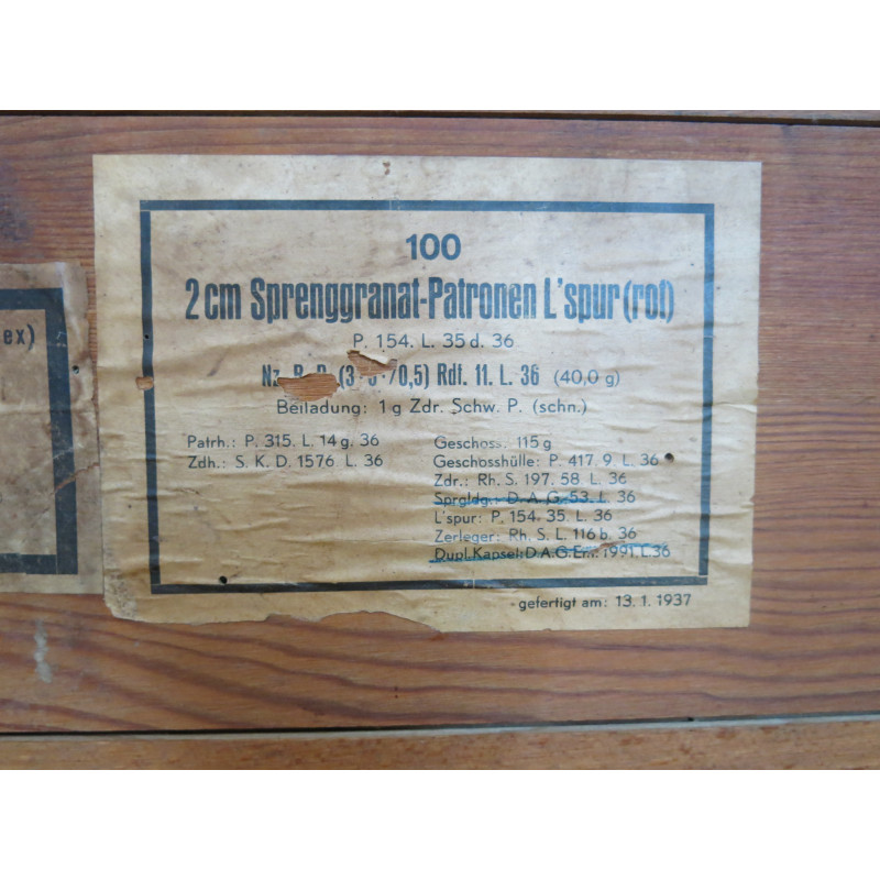  Caisse en bois pour 100 obus 20 mm Flack 1943  ref 25