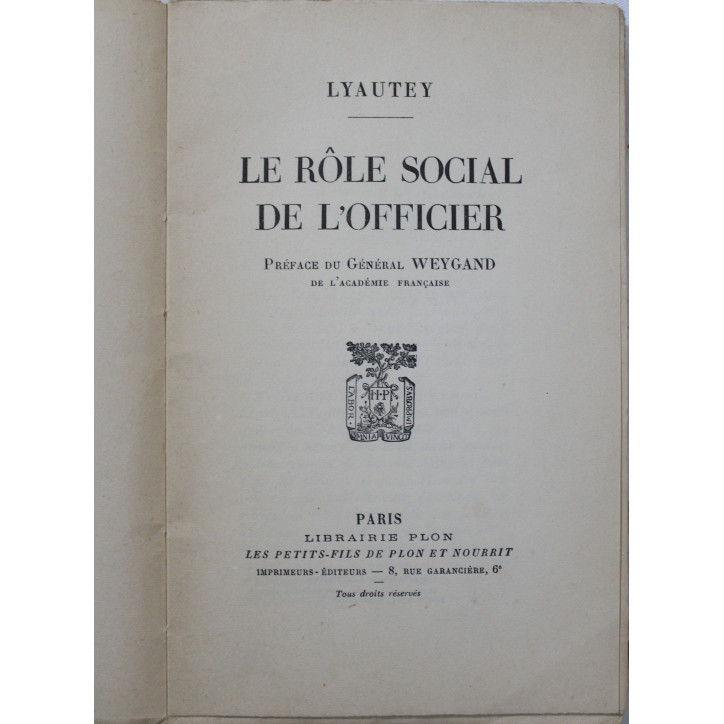 Livre Le rôle sociale de l'officier par Lyautey