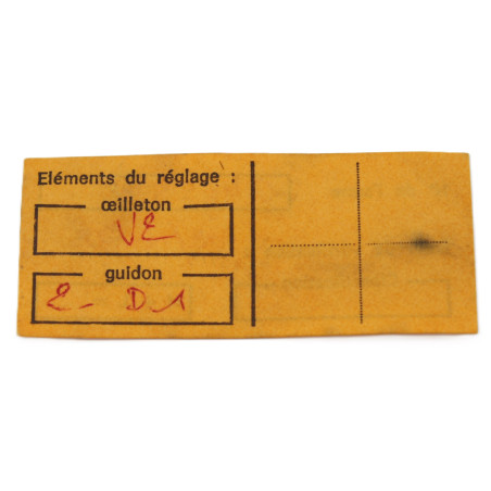 Ticket réglementaire de vérification des armes de l'armée française