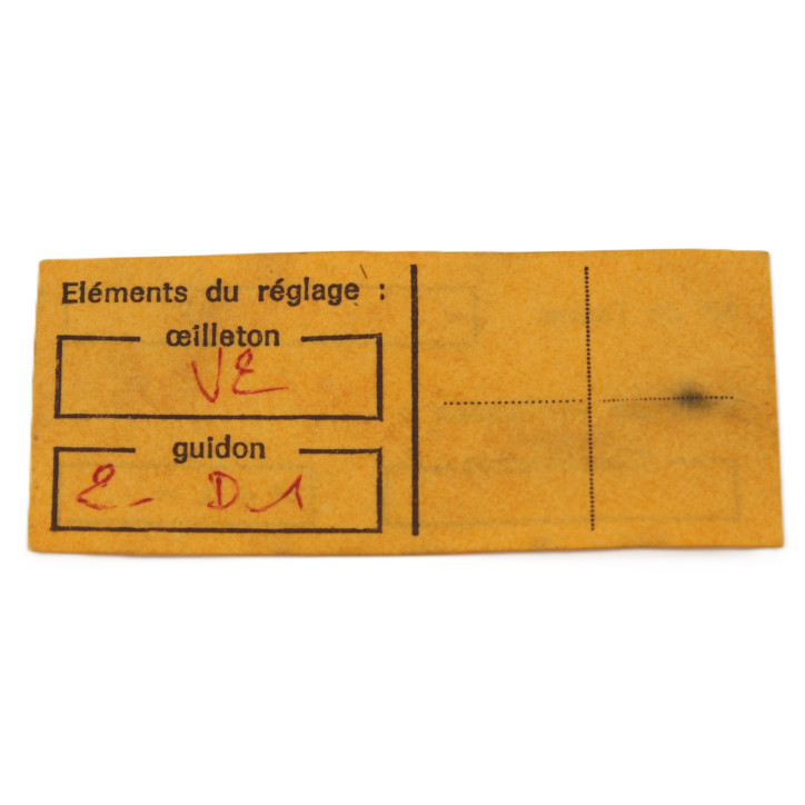 Ticket réglementaire de vérification des armes de l'armée française