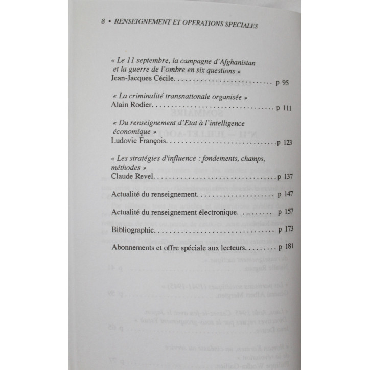 Livre Renseignement et opérations spéciales No 11 Juillet-Août 2002 Livre Renseignement et opérations spéciales No 11 Juillet-Août 2002