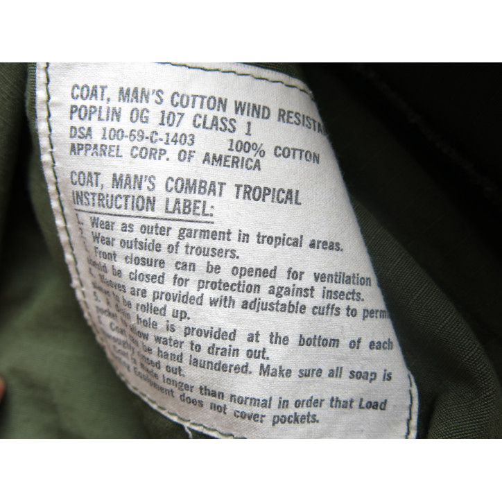 Veste tropicale coton  originale 1968 rip stop US Vietnam ref  111