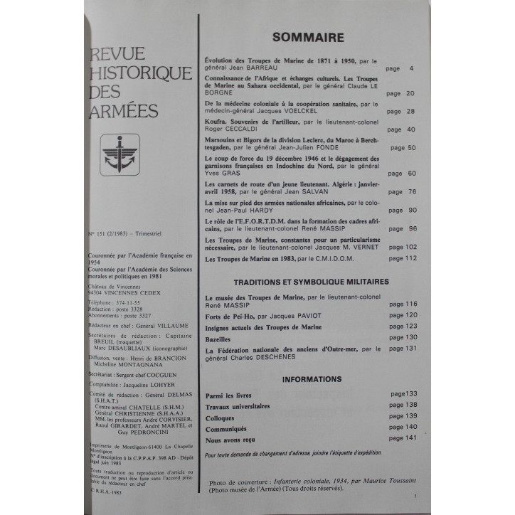 Revue Les troupes de Marine - Numéro spécial de la revue historique des armées