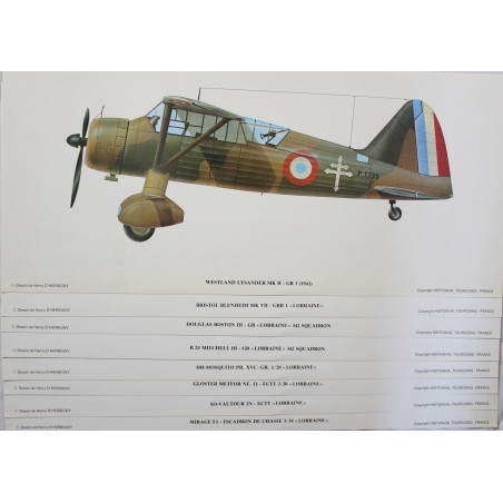 Pochette de 8 Lithographies de l'escadron de chasse 3-30 Lorraine