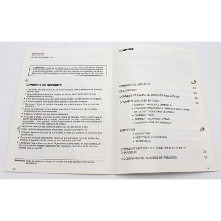 Livret pour Beretta série 92 avec baguette et douille d'entretien