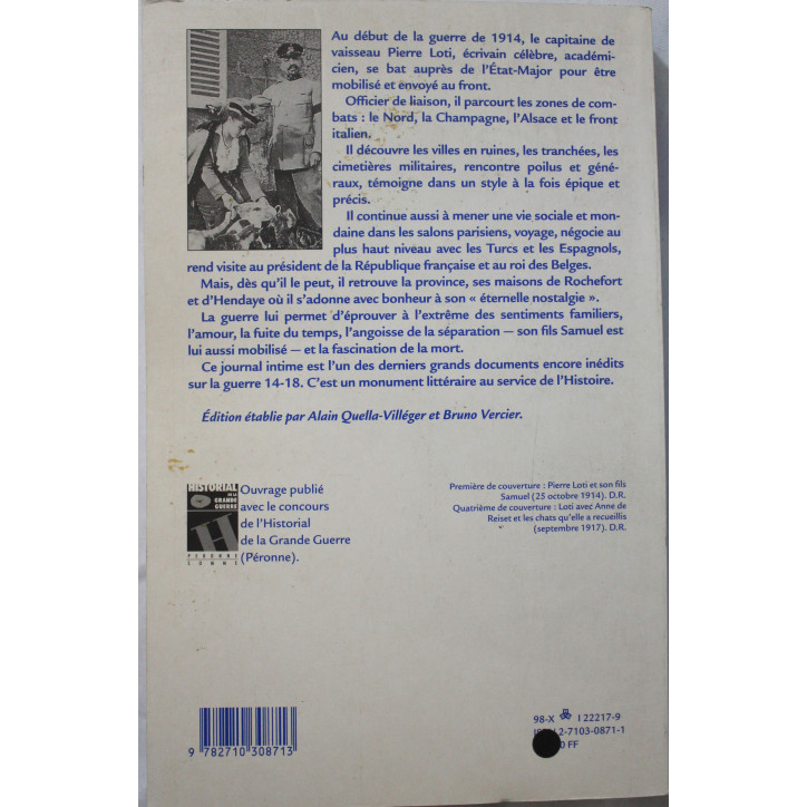 Livre Soldats Bleus : Journal intime 1914 -1918 de Pierre Loty