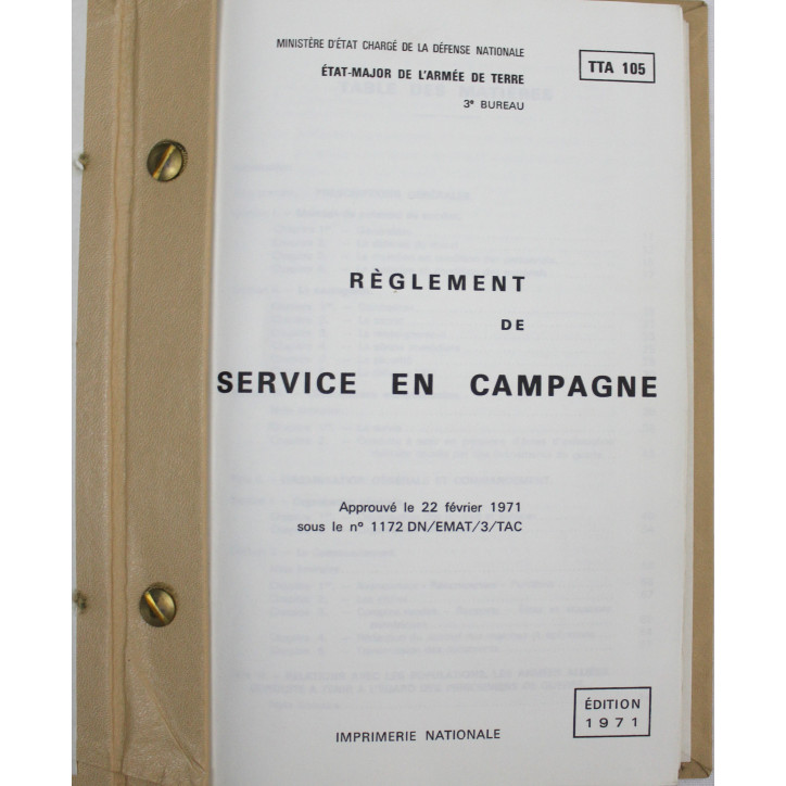 Livret Règlement de service en campagne - TTA 105 - 1971