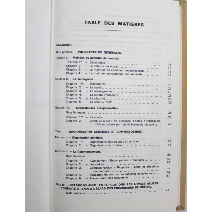 Livret Règlement de service en campagne - TTA 105 - 1971