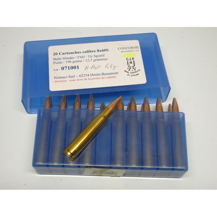 Boite de 20 cartouches 8 x 60 S FMJ Nolasco 196 grains