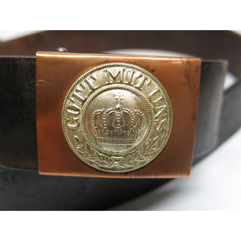 Boucle Prussienne originale avec ceinturon cuir Allemand daté 1915 ref 220