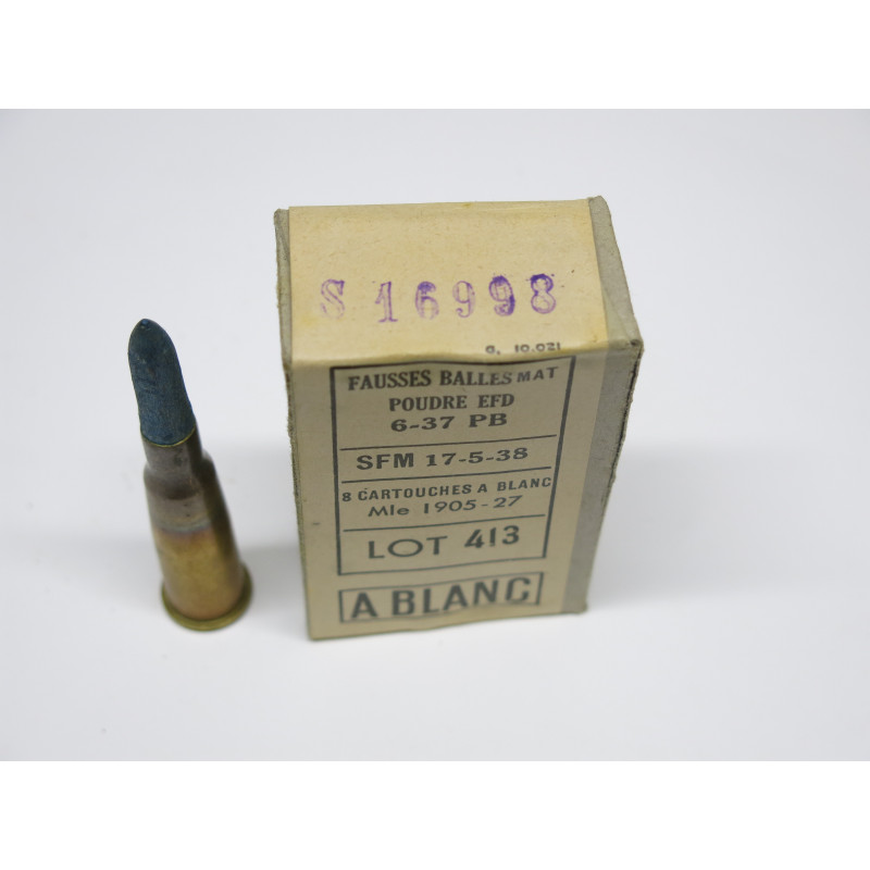 Boite avec 8 cartouches Lebel a blanc balle bois 1938 categorie C 