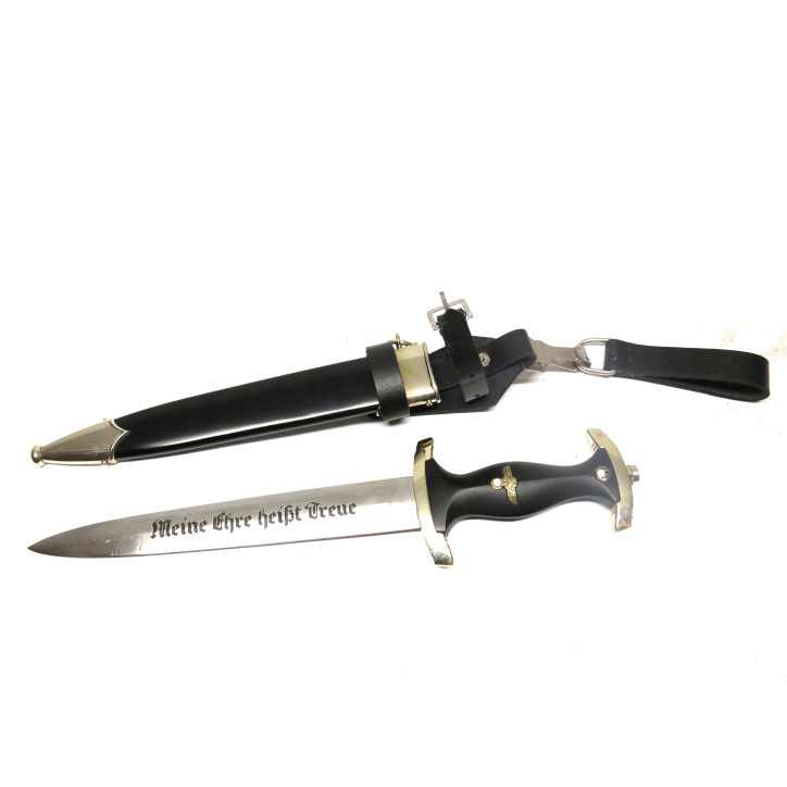 Dague 1940 Waff avec attache cuir poignée bois RZM