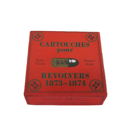 Boite de 25 cartouches revolver 1873  poudre noire  Catégorie B   boite rouge