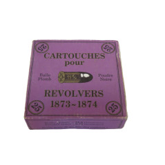 Boite de 25 cartouches revolver 1873  poudre noire  Catégorie B   boite carton  bleue