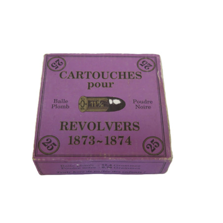 Boite de 25 cartouches revolver 1873  poudre noire  Catégorie B   boite carton  bleue
