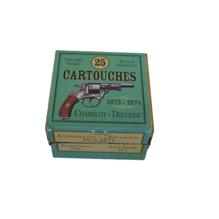 Belle boite de 25 cartouches revolver 1873  poudre noire  Catégorie B   boite en laiton