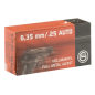 50 munitions Geco FMJ, calibre .25 auto (6.35 mm) 49 gr  categorie B