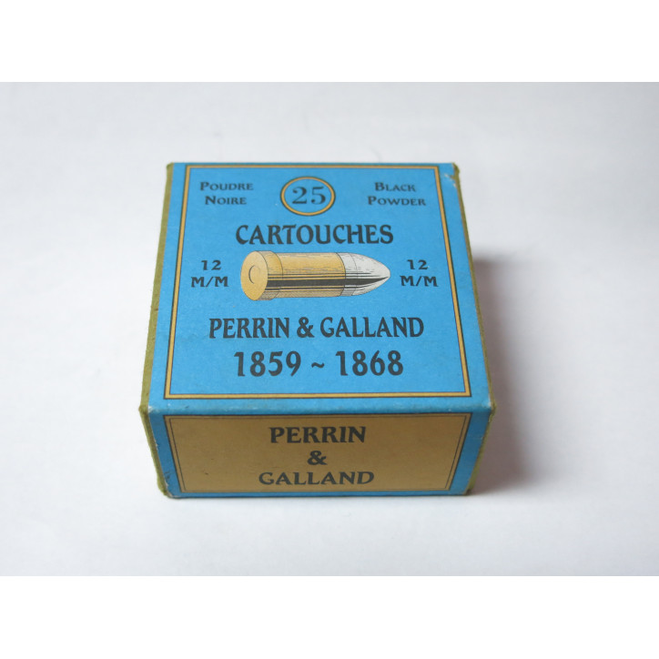 Boite carton de 25 cartouches revolver 12 mm Perrin Galand  poudre noire  ref 80   categorie B