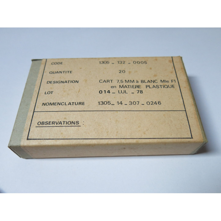 Boite de 20 cartouches 7.5 Mas  a blanc plastique ref100