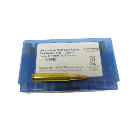 Boite de 20 cartouches 30-06 CC court Cartry FMJ 147 GR categorie C
