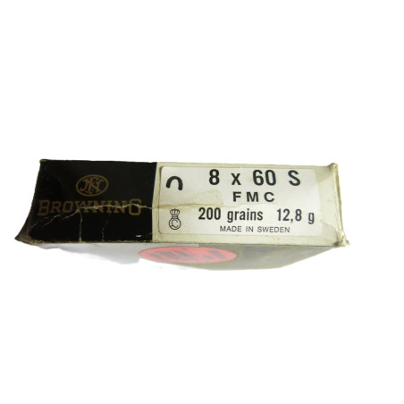 Boite de 20 cartouches 8 x 60 S FMJ Browning  200gr Catégorie C balle cylindro ogivale