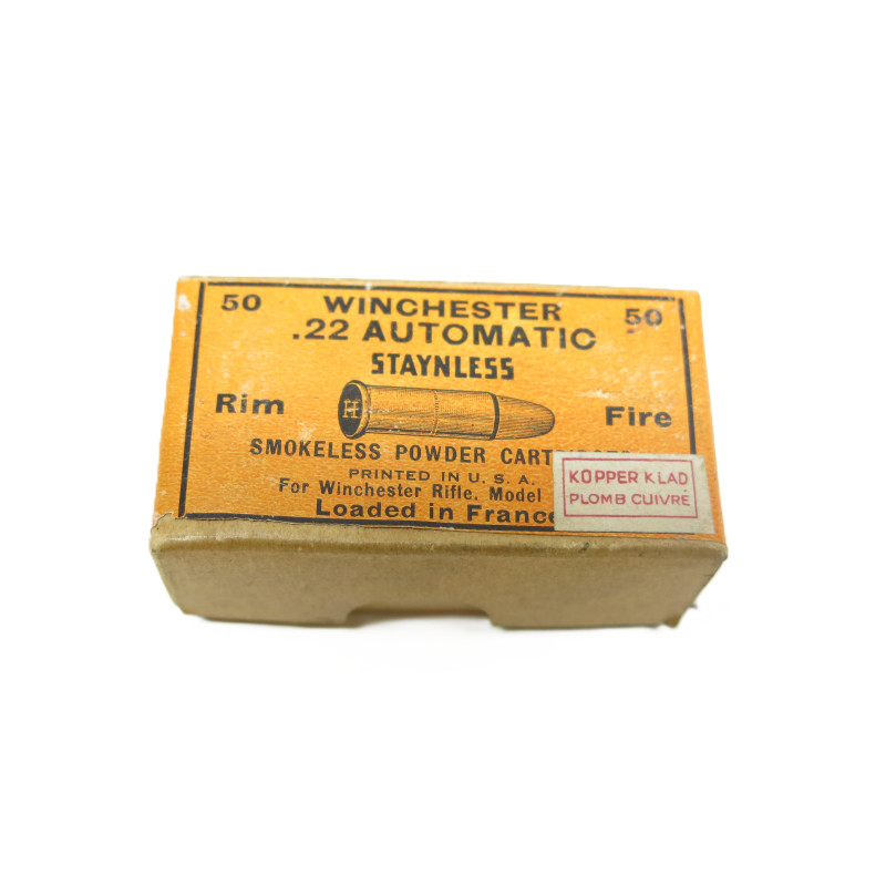 Boite ancienne de cartouche 22 Winchester automatic Staynless  rim fire  categorie C
